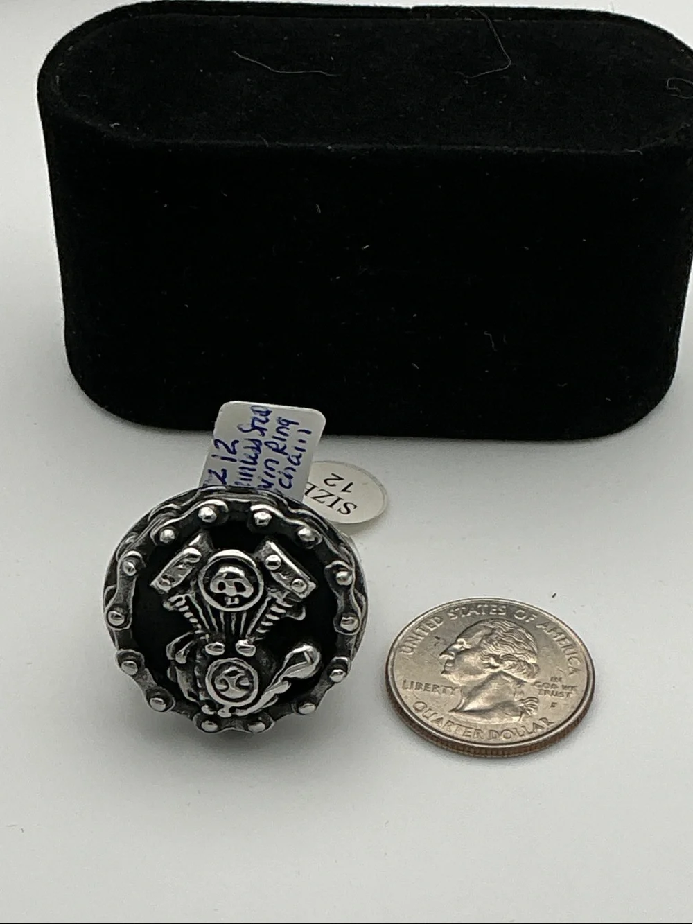 Men's Stainless Steel Engine-Emblem Statement Ring - Sz 12
